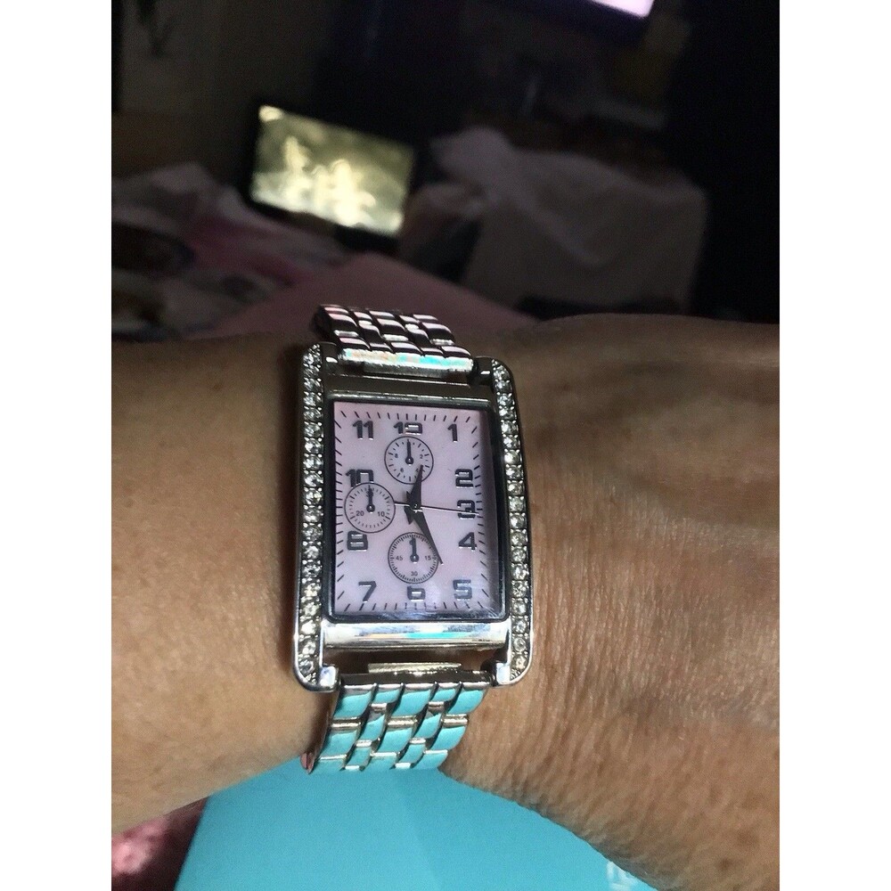 Pink Pearlized Watch W\ Rhinestones FMD317, Silver Tone, 6.5 Inches,Tested